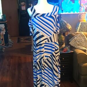 New Striped Blue and White Women's Dress By Nine West Size 12